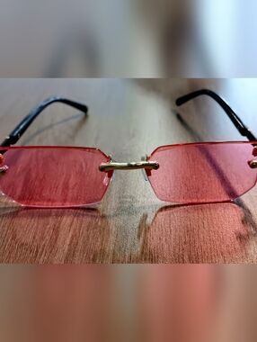 Square Sunglasses Rimless Pink Tint Unisex Metal Frame NEW